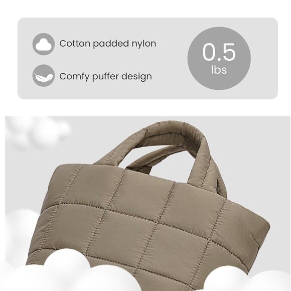 Puffer Tote Bag, Quilted Nylon Tote Purse Lightweight Puffy Shoulder Bag Soft Ho - Picture 4 of 7